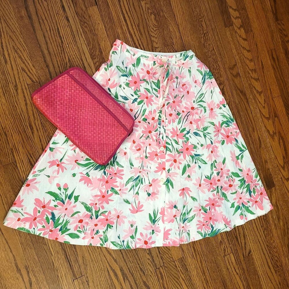 Vintage 80s Floral Coquette Pink Daisy skirt, Cottagecore, Palm Beach Prep sz S - Picture 12 of 13